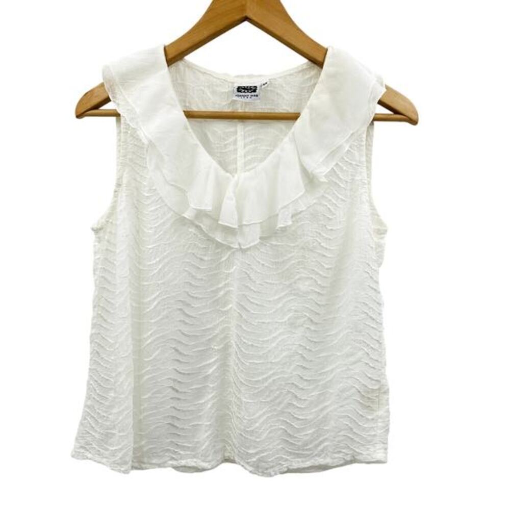 Johnny Was Vintage white silk ruffle tank‎